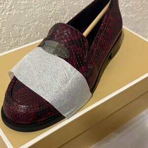 Michael Kors Wine Snake-Print Leather Loafers